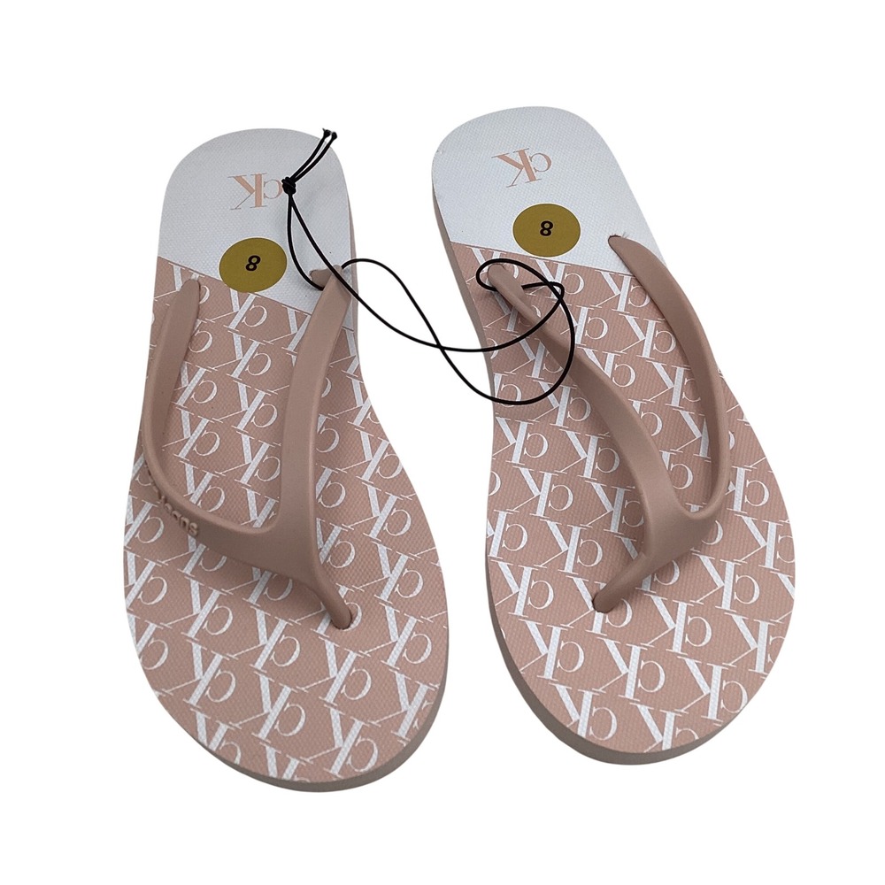Calvin Klein Jeans Womens Pink Monogram Flip Flop Sandals Size 8M